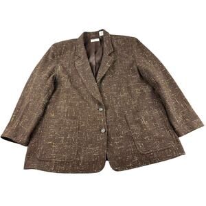 Vintage Elisabeth Liz Claiborne Blazer Women 20 Brown Wool Silk Linen Rayon